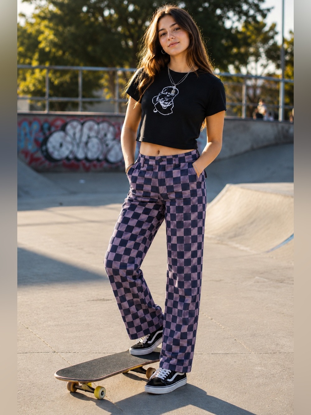 Cool Checkerboard Wide-Leg Pants